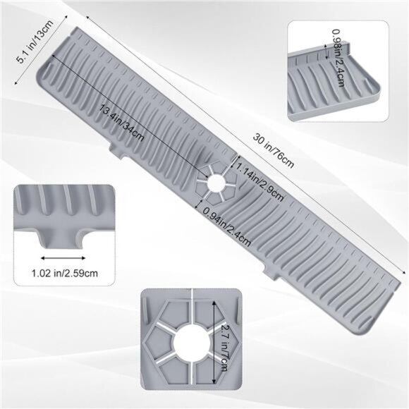 Longer Sink Splash Guard Mat 30 inch, Silicone Faucet Handle Drip Catcher Tray, - Picture 2 of 8